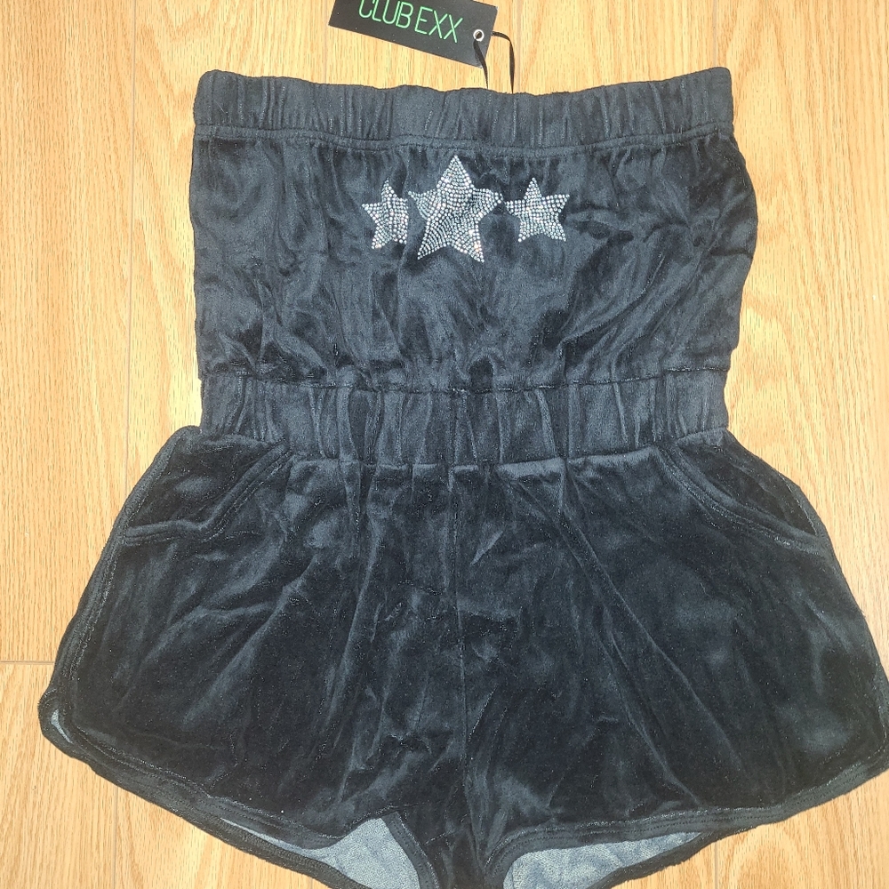 Black Velvet Romper with Star Embellishments